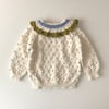 Camille Collar Cardigan, Snow base × Olive Collar
