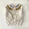 Camille Collar Cardigan, Snow base × Olive Collar