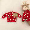 Deer Sleep Friend+Popcorn Cardigan; Christmas Set, Natural