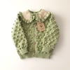 Popcorn Cardigan × Collar Set, Pistachio