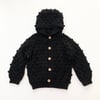 Popcorn Hoodie Cardigan, Black