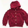 Popcorn Hoodie Cardigan, Deep red