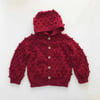 Popcorn Hoodie Cardigan, Deep red