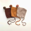Rainbow Pompom Bonnet, Beige