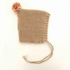 Rainbow Pompom Bonnet, Beige