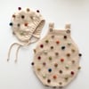 Rainbow Popcorn Romper & Bonnet Set, Natural