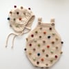 Rainbow Popcorn Romper & Bonnet Set, Natural