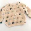Rainbow Popcorn Sweater,Natural+Blugreen Popcorns,Purl Stitch