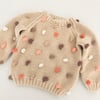 Rainbow Popcorn Sweater,Natural+Pinkorange Popcorns,Purl Stitch