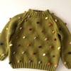 Rainbow Popcorn Sweater,Olive,Purl Stitch