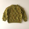 Rainbow Popcorn Sweater,Olive,Purl Stitch