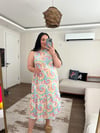 HALTER YAKA PEMBE DESENLİ ELBİSE 