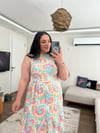 HALTER YAKA PEMBE DESENLİ ELBİSE 