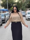 Nude Shine Siyah Krem Elbise
