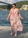 RIVED PEMBE DESENLİ ELBİSE 
