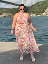 RIVED PEMBE DESENLİ ELBİSE 