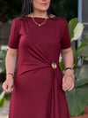 RUBINA Broş Detay Elbise Bordo