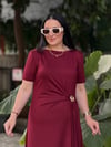RUBINA Broş Detay Elbise Bordo