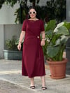 RUBINA Broş Detay Elbise Bordo