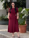 RUBINA Broş Detay Elbise Bordo