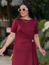 RUBINA Broş Detay Elbise Bordo