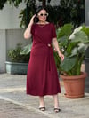 RUBINA Broş Detay Elbise Bordo