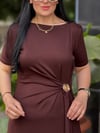 RUBINA Broş Detay Elbise Kahverengi