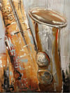 Saksafon Ahşap Yağlı Boya Tablo 100x75 cm