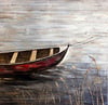 Kırmızı Kayık Ahşap Yağlı Boya Tablo-100x100 cm