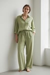 H4.YEŞİL..Pamuk-Keten Görünümlü Comfort İkili Kadın Takım