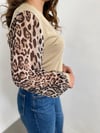 Leopar Kol Detay Krem Triko