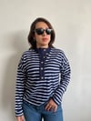 M.D. Lacivert Silver Düğmeli Çizgili Bluz