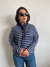 M.D. Lacivert Silver Düğmeli Çizgili Bluz