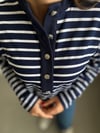 M.D. Lacivert Silver Düğmeli Çizgili Bluz