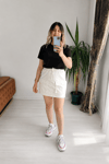 CEPLİ MİNİ ETEK EKRU 