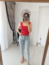 Kare yaka askılı bady kirmizi