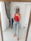 Kare yaka askılı bady kirmizi