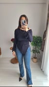 Kayık yaka ispanyol kol bluz lacivert