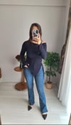 Kayık yaka ispanyol kol bluz lacivert