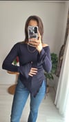 Kayık yaka ispanyol kol bluz lacivert