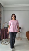 Kurdela detaylı tisort pembe 
