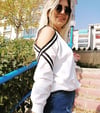 Omuz dekolteli sweat beyaz