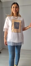 Tül detaylı tişört Beyaz