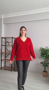 V yaka Kazak kırmızı 