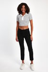 Kadın Çizgili Polo Yaka Crop Bluz Esnek Kumaş Siyah Beyaz Kısa Kollu BluzİHRAÇ PAZARIBluz-Crop