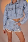 Markano Glossy Jean Şort Mavi