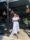 Beyaz Poplin Siyah Deri Kemerli Elbise