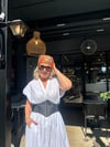 Beyaz Poplin Siyah Deri Kemerli Elbise
