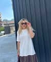 Ekru-Kahve Etek Uçlu Elbise