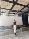 Siyah Krem Geçişli Yırtmaçlı Elbise